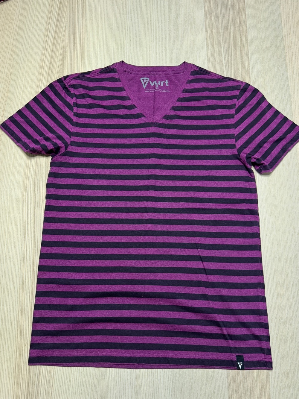 Vurt Men's Purple & Black Striped V-Neck Tee